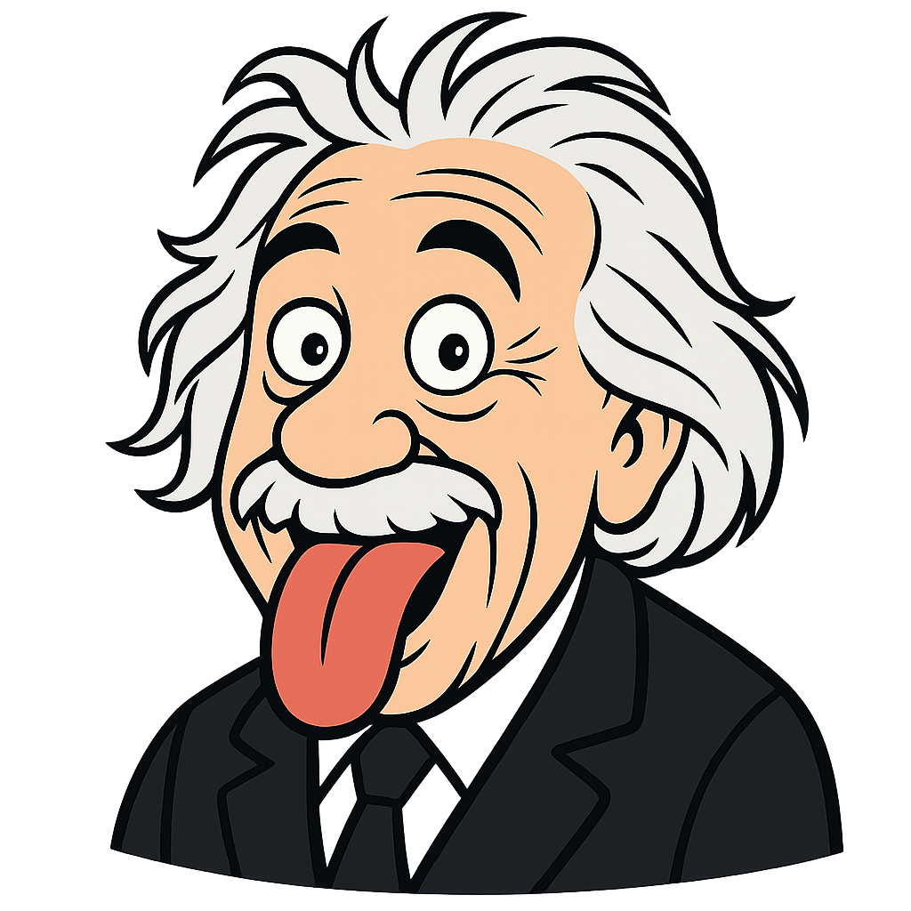 Lustige Comiczeichnung von Einstein mit herausgestreckter Zunge